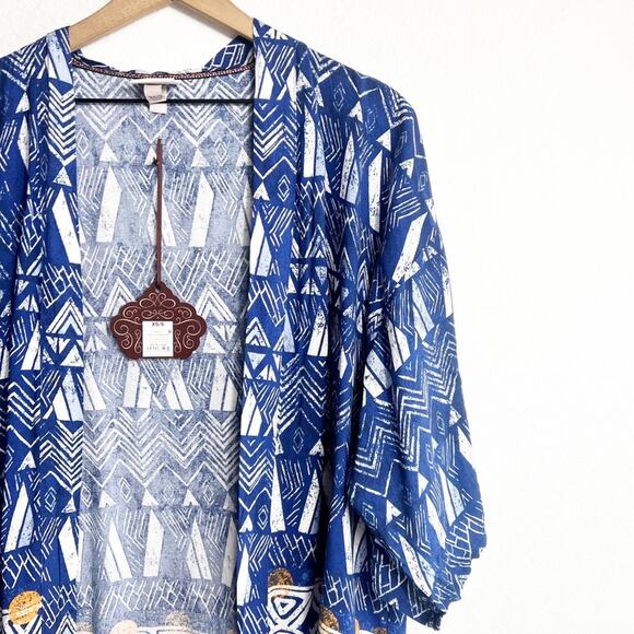 KNOX ROSE WOMEN'S RAYON DUSTER KIMONO CARDIGAN BLUE PAISLEY XS SMALL NEW - Picture 4 of 8